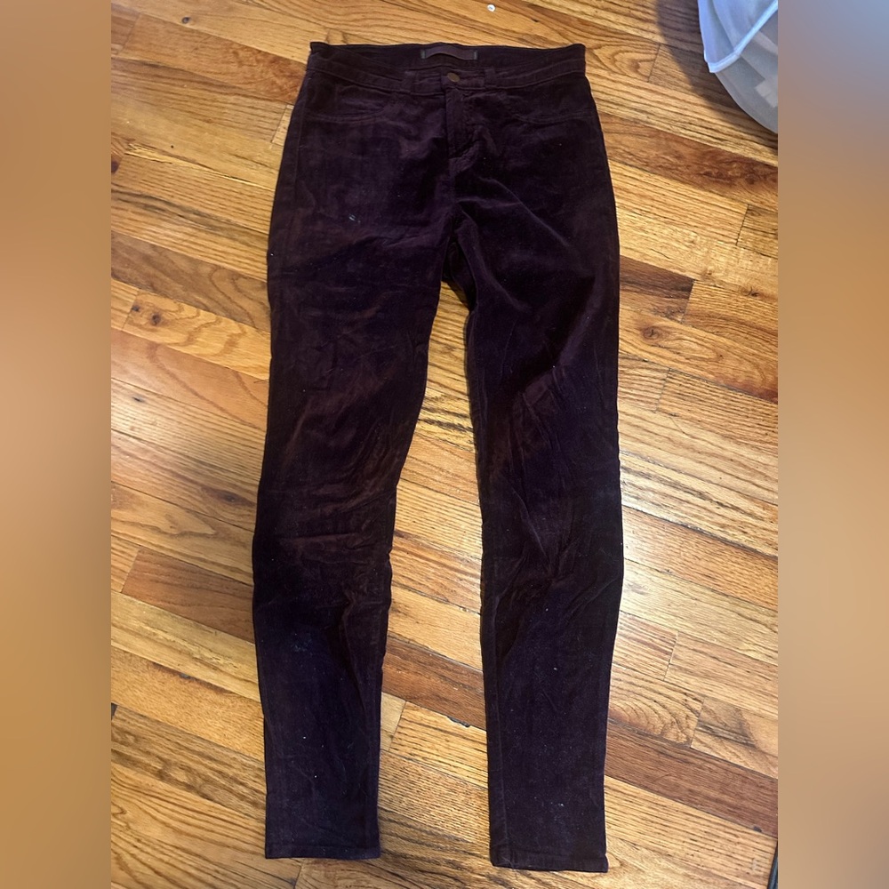 J Brand Women’s Wine Mid Rise Velvet Legging Skinny Pants